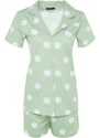 Trendyol Mint 100% Cotton Polka Dot Shirt-Short Knitted Pajamas Set