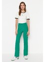 Trendyol Emerald Green Straight Cut Vysoký pas Žebrované prošívané tkané kalhoty
