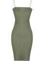 Trendyol Green Square Neck Spaghetti Straps Ribbed Flexible Fitted Mini Knitted Dress