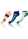 Bellinda CRAZY IN-SHOE SOCKS 3x - Modern color low crazy socks unisex - dark blue - dark green - light brown