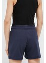 Kraťasy EA7 Emporio Armani dámské, tmavomodrá barva, hladké, medium waist