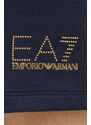 Kraťasy EA7 Emporio Armani dámské, tmavomodrá barva, hladké, medium waist