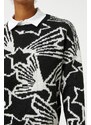 Koton pletený svetr kulatý výstřih s dlouhým rukávem hvězda vzorovaný