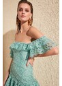 Trendyol Green Carmen Collar Lace Evening Dress