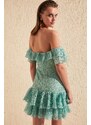 Trendyol Green Carmen Collar Lace Evening Dress