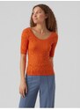 Oranžové dámské žebrované basic tričko VERO MODA Estela - Dámské