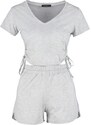 Trendyol Gray Cotton Drawstring T-shirt-Shorts Knitted Pajama Set