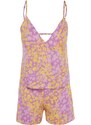 Trendyol Floral Back Window/Cut Out Detailed Viscose Singlets-Shorts, Woven Pajamas Set