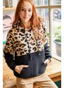 Olalook Dámská černá Leopardí fleecová fleecová mikina Leopard Detail Fleece Thick