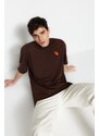 Trendyol Brown Oversize/Wide Cut Animal Embroidery Short Sleeve 100% Cotton T-Shirt