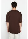 Trendyol Brown Oversize/Wide Cut Animal Embroidery Short Sleeve 100% Cotton T-Shirt