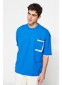 Trendyol Blue Oversize Pocket Color Block 100% Cotton T-Shirt