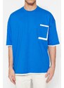 Trendyol Blue Oversize Pocket Color Block 100% Cotton T-Shirt