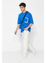 Trendyol Blue Oversize Pocket Color Block 100% Cotton T-Shirt