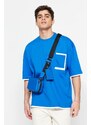Trendyol Blue Oversize Pocket Color Block 100% Cotton T-Shirt