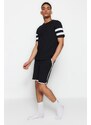 Trendyol Black Regular Fit Crew Neck Sleeve Striped Pajamas Set with Shorts