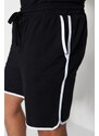Trendyol Black Regular Fit Crew Neck Sleeve Striped Pajamas Set with Shorts