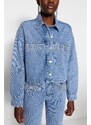 Trendyol Blue Příslušenství Detailní džínová bunda Crop