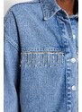 Trendyol Blue Příslušenství Detailní džínová bunda Crop