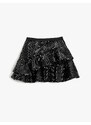 Koton Velvet Mini Skirt Frilled Shiny Elastic Waist