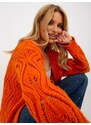 Fashionhunters Oranžový dámský prolamovaný kardigan s vlnou
