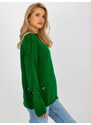 Fashionhunters Zelený dámský oversize svetr s dírami