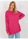 Fashionhunters Fuchsiový dámský oversize svetr s dlouhým rukávem