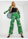 BASIC Zelené látkové květinové kalhoty -green Zelená