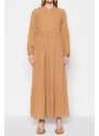 Trendyol Camel Textured Fabric Double Breasted Neck Woven Dress