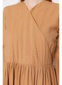 Trendyol Camel Textured Fabric Double Breasted Neck Woven Dress