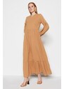 Trendyol Camel Textured Fabric Double Breasted Neck Woven Dress