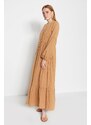 Trendyol Camel Textured Fabric Double Breasted Neck Woven Dress