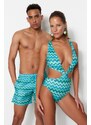 Trendyol Geometric Patterned Deep Low-cut High Leg Regular Swimsuit