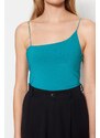 Trendyol Oil Asymmetrical Collar Detailed Straps Fitted/Slip-On Flexible Knitted Bodysuit