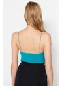 Trendyol Oil Asymmetrical Collar Detailed Straps Fitted/Slip-On Flexible Knitted Bodysuit