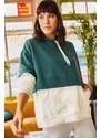 Olalook Women's Emerald Green Contrast Asymmetric Hooded Sweatshirt