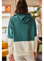 Olalook Women's Emerald Green Contrast Asymmetric Hooded Sweatshirt