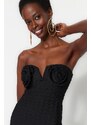 Trendyol Black Fitted Knitted Lined Textured Self-Patterned Stylish Evening Dress