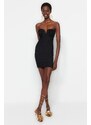 Trendyol Black Fitted Knitted Lined Textured Self-Patterned Stylish Evening Dress