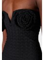 Trendyol Black Fitted Knitted Lined Textured Self-Patterned Stylish Evening Dress