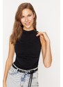 Trendyol Black Drawstring Detailed, Stretchy Snap-On Knitted Bodysuit