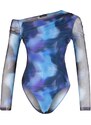 Trendyol Blue Patterned Tulle Back Sheer Transparent Fitted/Sticky Snaps Knitted Bodysuit