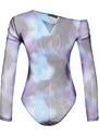 Trendyol Blue Patterned Tulle Back Sheer Transparent Fitted/Sticky Snaps Knitted Bodysuit