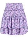 Trendyol Purple Floral Patterned Skirt With Ruffle High Waist Crescent Mini Knitted Skirt