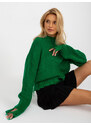 Fashionhunters Zelený volný asymetrický svetr s dírami od RUE PARIS