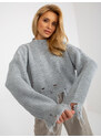 Fashionhunters Šedý volný asymetrický svetr s dírami od RUE PARIS