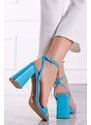 Ideal Modré sandály na hrubém podpatku Clarisse