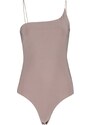 Trendyol Mink Asymmetrical Collar Detailed Straps Fitted/Sticky Bodysuit With Snap Buttons Knitted Body