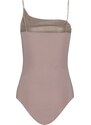 Trendyol Mink Asymmetrical Collar Detailed Straps Fitted/Sticky Bodysuit With Snap Buttons Knitted Body