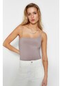 Trendyol Mink Asymmetrical Collar Detailed Straps Fitted/Sticky Bodysuit With Snap Buttons Knitted Body